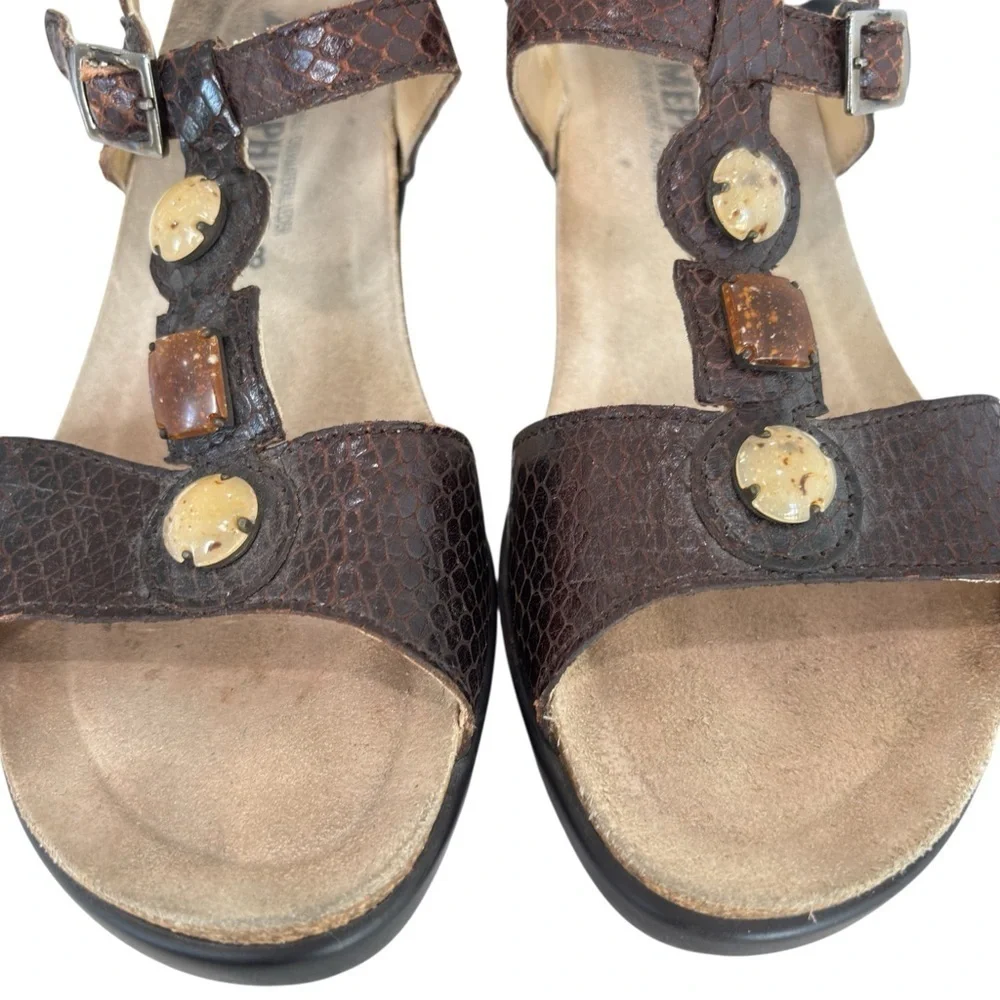 Mephisto Slingback Wedge Sandals Brown Jeweled Comfort Shoe Size 38 US 7.5 / 8